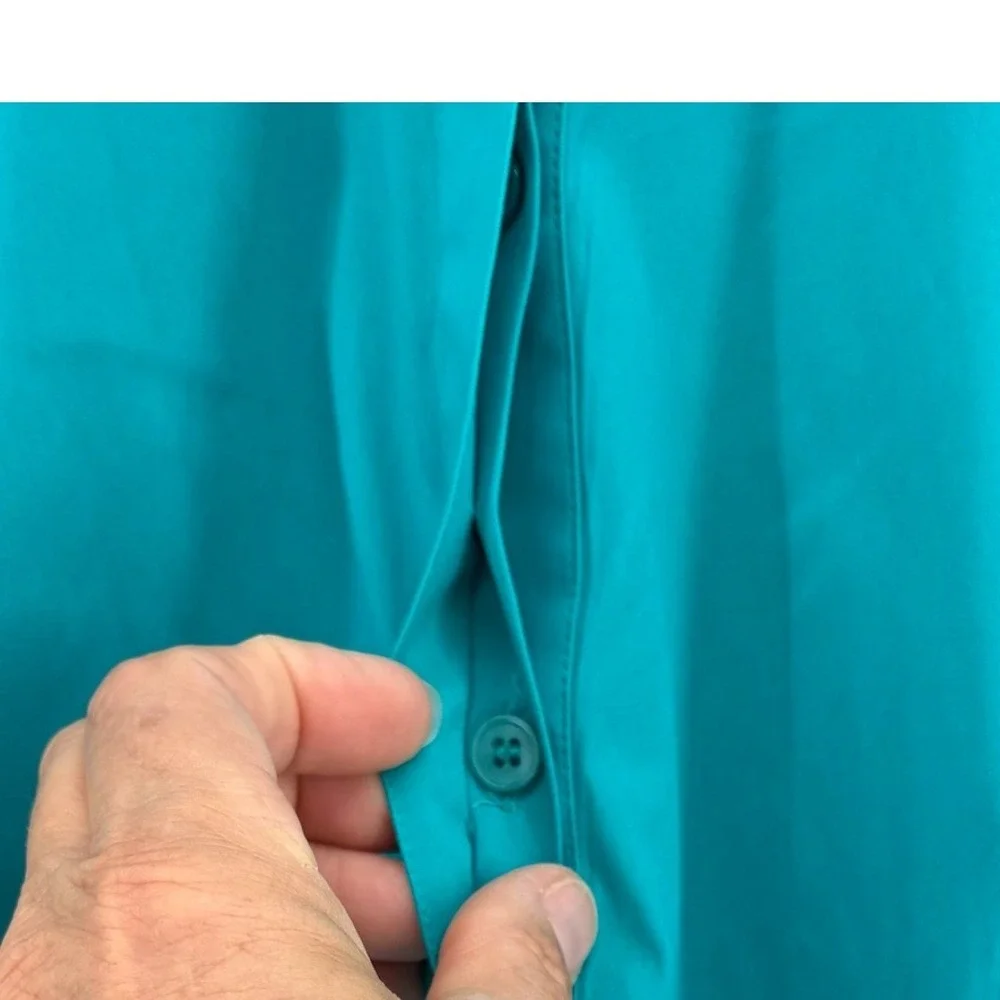 Lafayette 148 New York Teal Green Pleated Waist Hidden Button Down Shirt Size 12 - Picture 5 of 11
